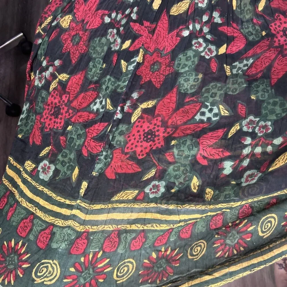 Vintage Just Classics Boho Broomstick Maxi Skirt M India Festival Crinkle Cotton